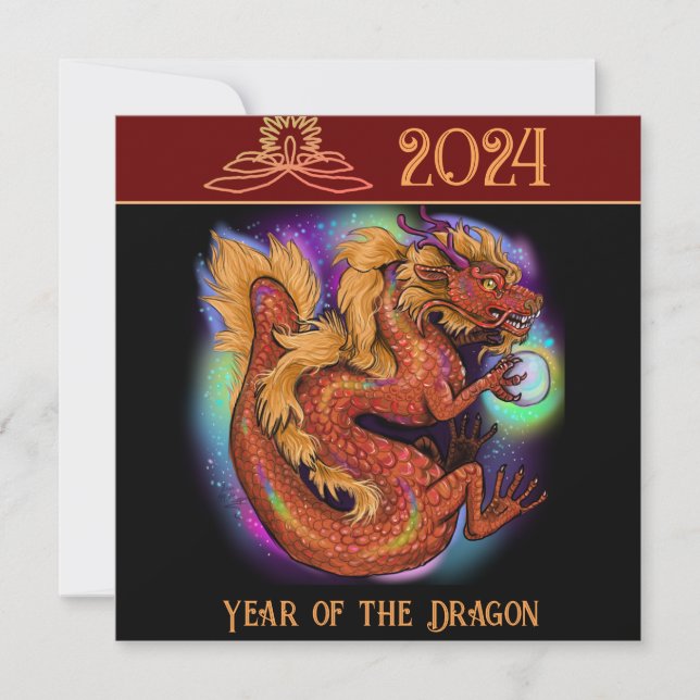 Invitación Año Zodiaco Chino del Dragón Año Nuevo 2024 (Anverso)