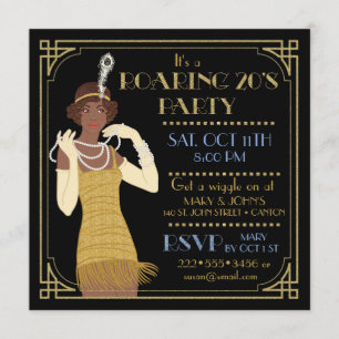 Invitación Años 20 rugientes afroamericana de lentejuelas dor