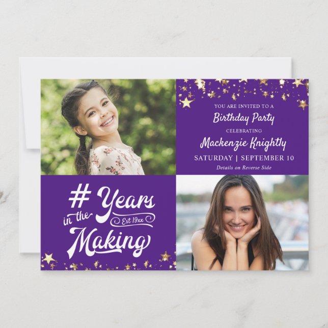 Invitación AÑOS AÑOS DE ATAQUES Púrpura EN LA FOTO DE MAKING  (Anverso)