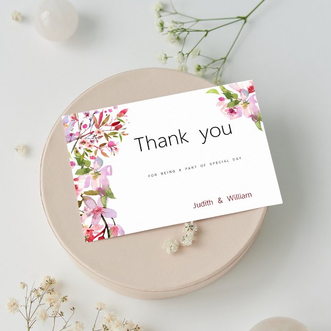 Invitación Años botánicos de flores de cerezo rosado verano G (Botanical pink cherry blossom summer Thank You)