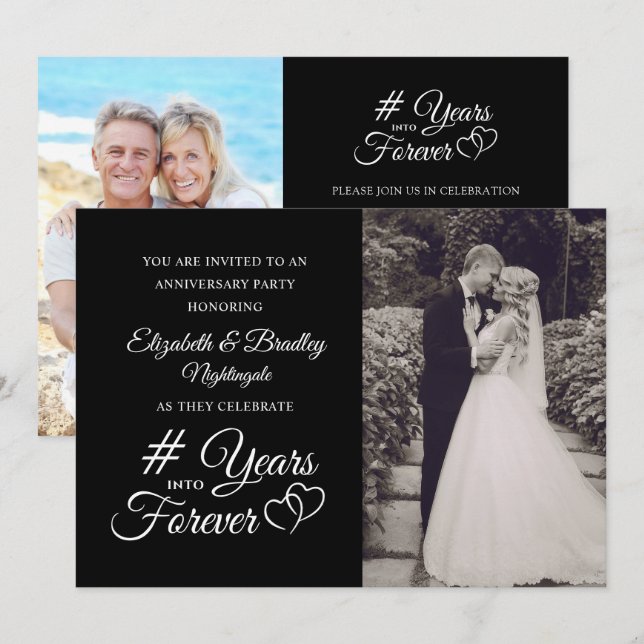 Invitación AÑOS Elegantes del Corazón del Aniversario en foto (Anverso / Reverso)