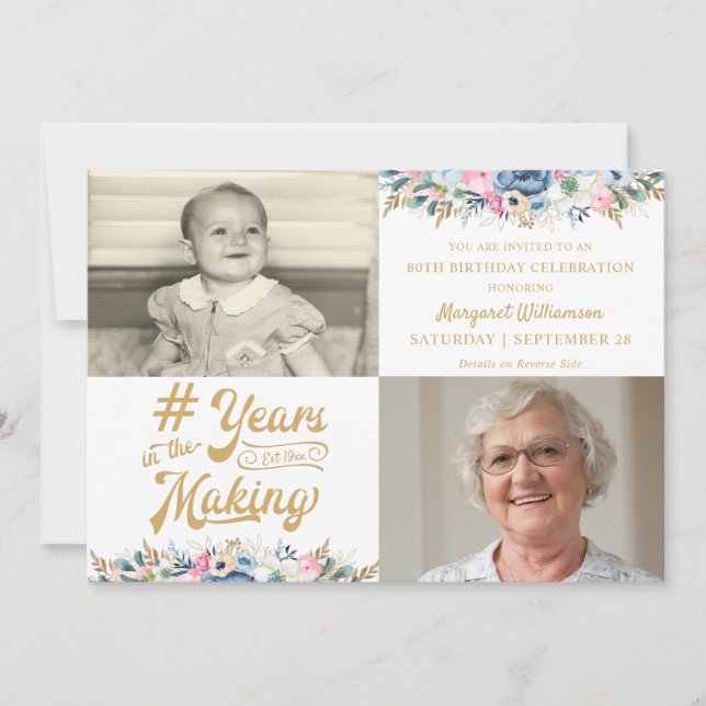 Invitación AÑOS florales de cumpleaños en la foto de MAKING 2 (Anverso)
