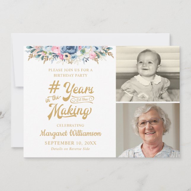 Invitación AÑOS florales de cumpleaños en la foto de MAKING 2 (Anverso)