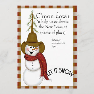 Invitación Años Nuevos del muñeco de nieve del vaquero del