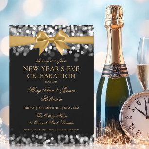 Invitación Años nuevos Eve Gold Silver Brillo Luces