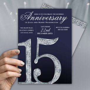 Invitación Años plateados de azul oscuro del 15º aniversario 