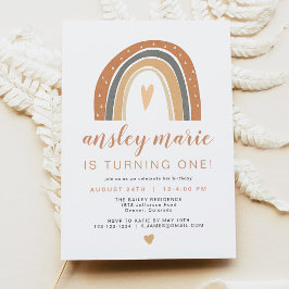 Invitación ANSLEY | Boho Naranja quemado Rust Rainbow Birday