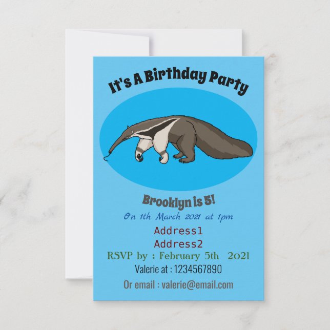 Invitación Anteater feliz personalizado ilustracion (Anverso)