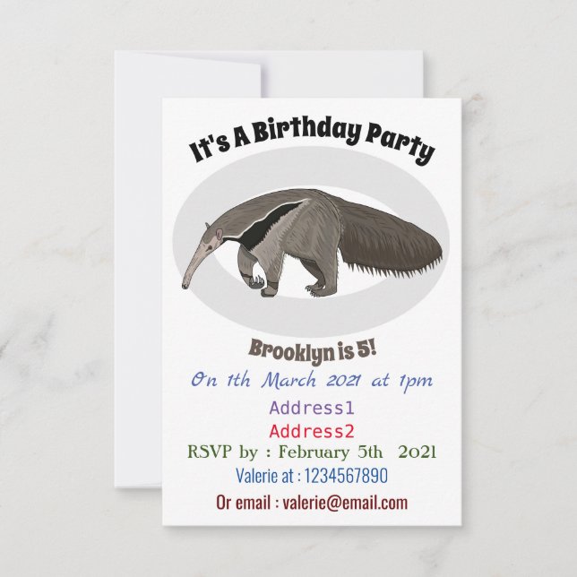 Invitación Anteater personalizado ilustracion (Anverso)
