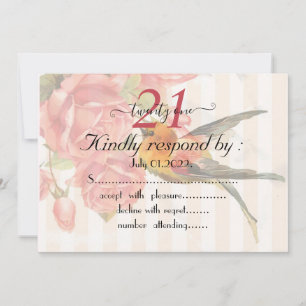Invitación Antecedentes Con Rayas Rosa, Rosas Y Colibri
