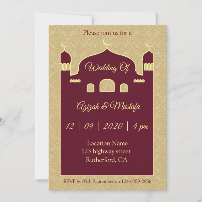 Invitación Antecedentes De Damasco En Boda Árabe (Anverso)