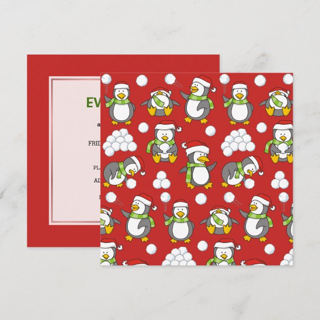 Invitación Antecedentes de pingüinos navidades (Anverso / Reverso)