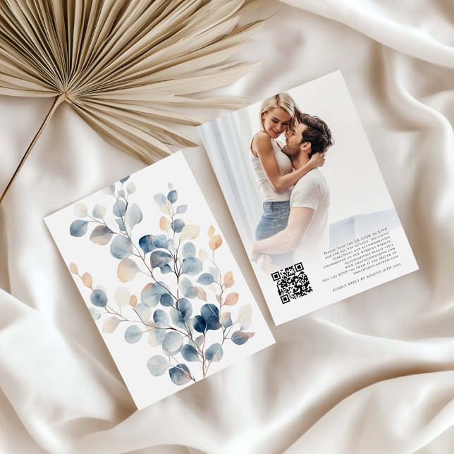 Invitación Antecedentes del Boda de follaje azul Vellum (Front and back view)