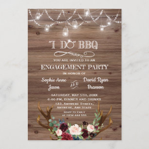 Invitación Anteojos Florales Rosa Borgoña Hago Compromiso BBQ