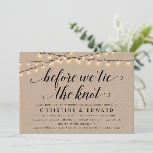 Invitación Antes de atar el nudo, Boda de ensayo, Kraft (Anverso de pie)