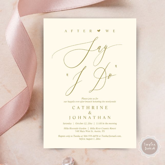 Invitación Antes de decir "Lo hago", Boda ensayar la cena (Before we say "I Do", Wedding Brunch Invitation Card, PDF, Modern Romantic, in Classy Yellow Gold)