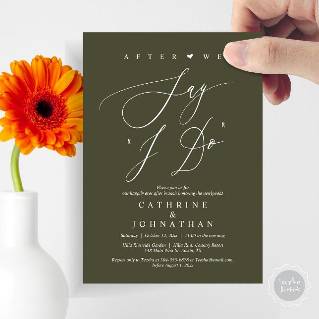 Invitación Antes de decir "Lo hago", Boda ensayar la cena (Before we say "I Do", Wedding Brunch Invitation Card, PDF, Modern Romantic, in Olive Green)