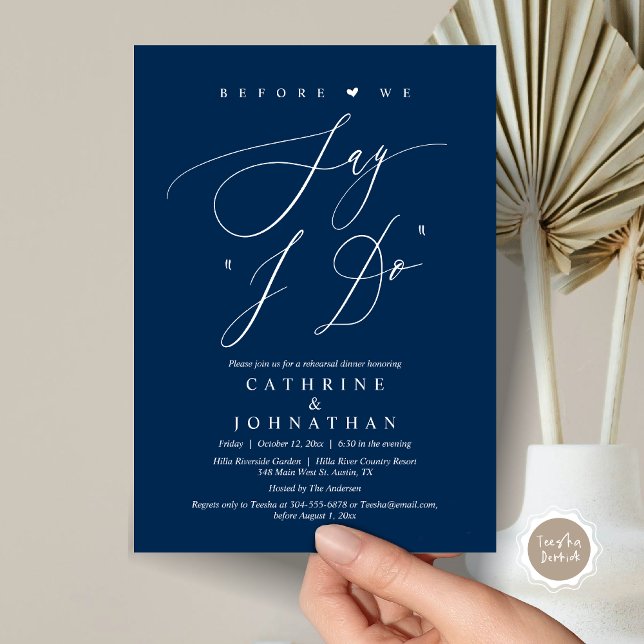 Invitación Antes de decir "Lo hago", Boda ensayar la cena (Before We Say "I Do", Wedding Rehearsal Dinner Invitation Card, Digital PDF JPG, in Navy Blue)