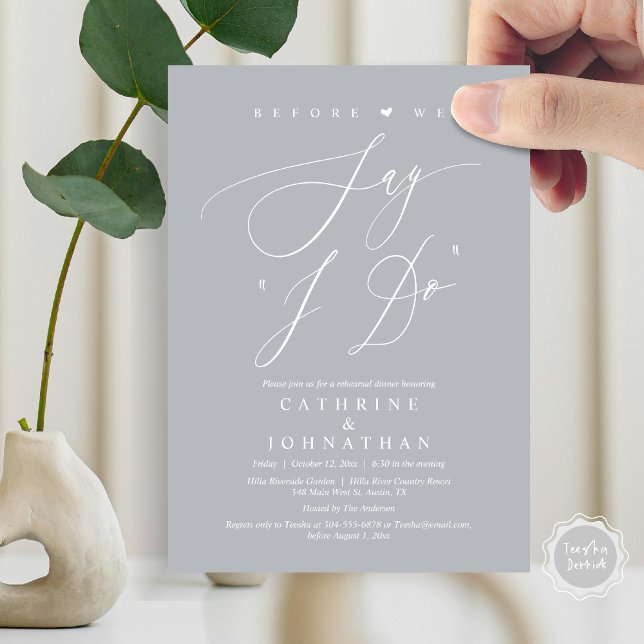Invitación Antes de decir "Lo hago", Boda ensayar la cena (Before We Say "I Do", Wedding Rehearsal Dinner Invitation Card, Digital PDF JPG, in Chill Grey)