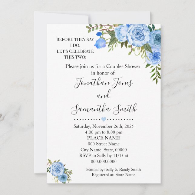 Invitación Antes de decir que las parejas duchan boda azul (Anverso)