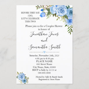 Invitación Antes de decir que las parejas duchan boda azul