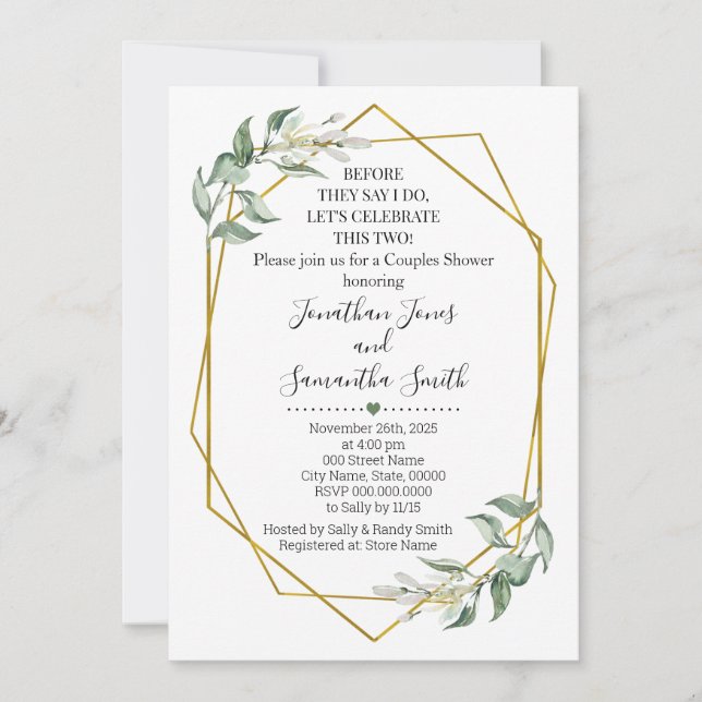 Invitación Antes de decir que las parejas duchan oro verde (Anverso)
