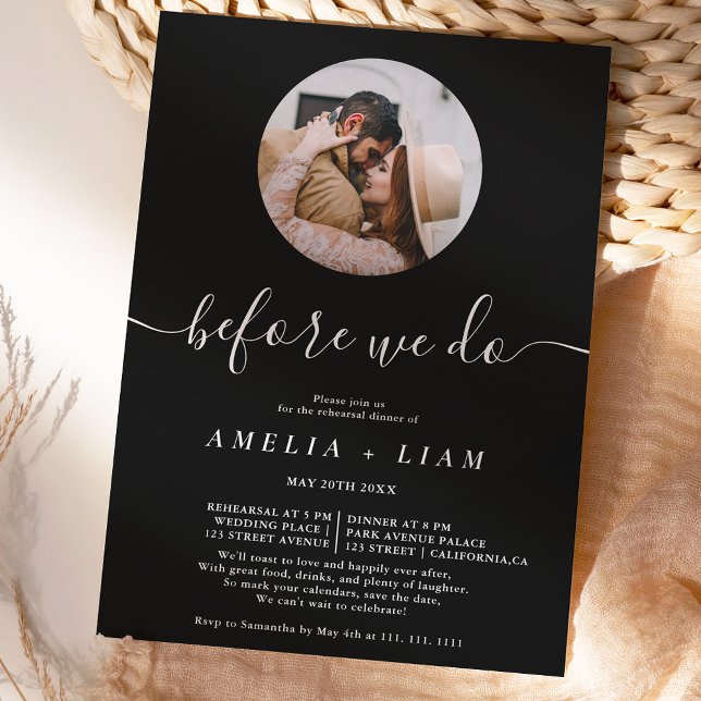 Invitación Antes de hacer la cena de ensayo blanco negro (Subido por el creador)