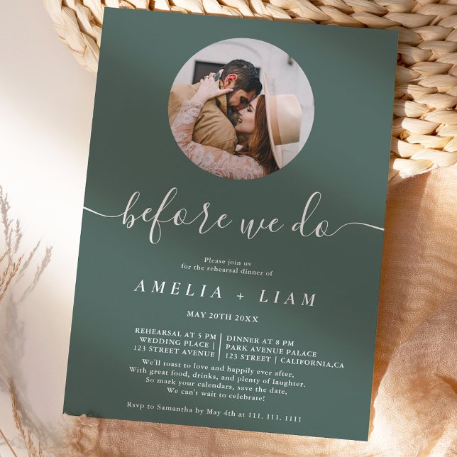 Invitación Antes de hacer la cena de ensayo de foto sage verd (Subido por el creador)