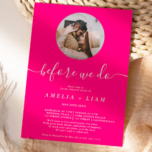 Invitación Antes de hacer la cena de ensayo de neón rosa foto