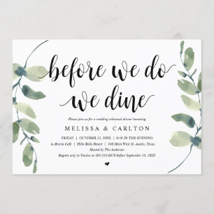 Invitación Antes de hacerlo, cenamos, Cena de ensayo de boda