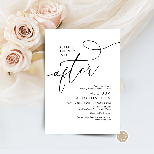 Invitación Antes De La Celebración De La Cena Después Del Ens (Before Happily Ever After Wedding Rehearsal Dinner Invitation Card, Digital Download Modern romantic)