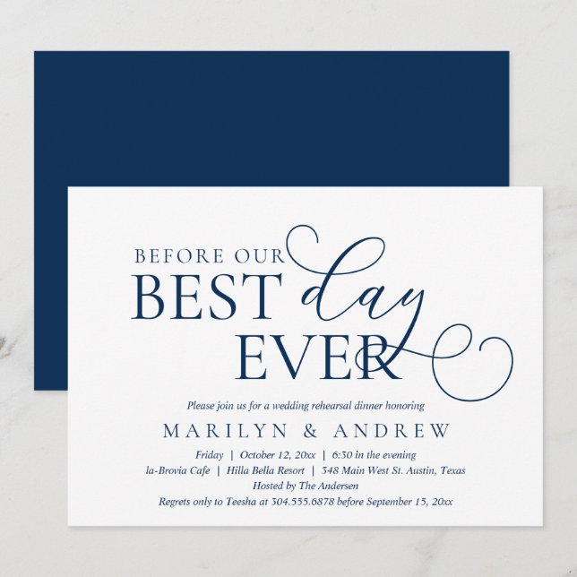 Invitación Antes De Nuestro Día, Boda Ensayó La Cena Invi (Anverso / Reverso)