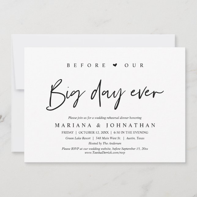 Invitación Antes de nuestro gran día, Boda ensayaba la cena (Anverso)