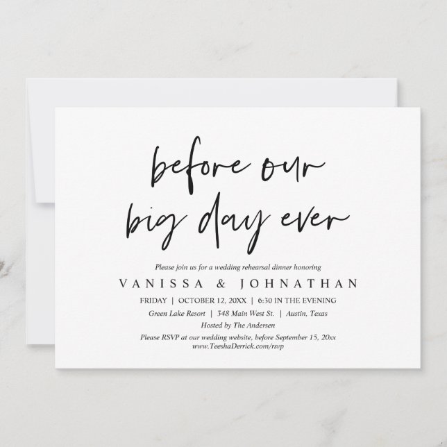 Invitación Antes de nuestro gran día, Boda ensayaba la cena (Anverso)