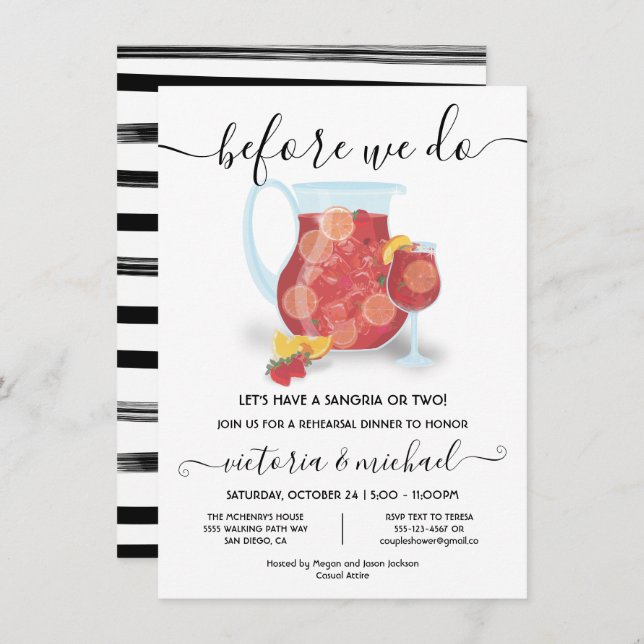 Invitación Antes de que bebamos el Fiesta de cócteles Sangria (Anverso / Reverso)