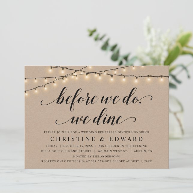 Invitación Antes de que comamos, Boda de ensayo, Kraft (Anverso de pie)