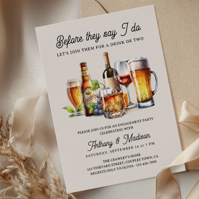 Invitación Antes de que digan que hago "Beer Wine Whiskey Eng (Before they say I Do Beer and Wine Engagement Party Invitation)