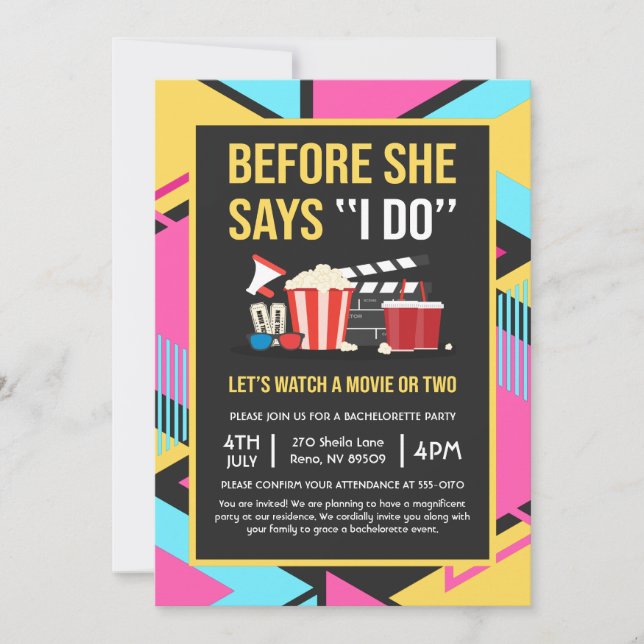 Invitación Antes De Que Ella Dice Que Hago Bachelorette Movie (Anverso)
