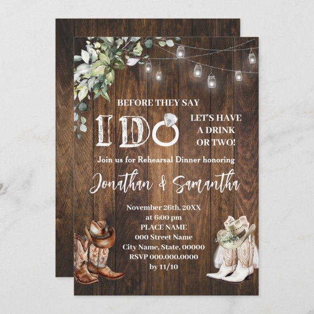 Invitación Antes de que las parejas duerman Boda occidental (Anverso / Reverso)