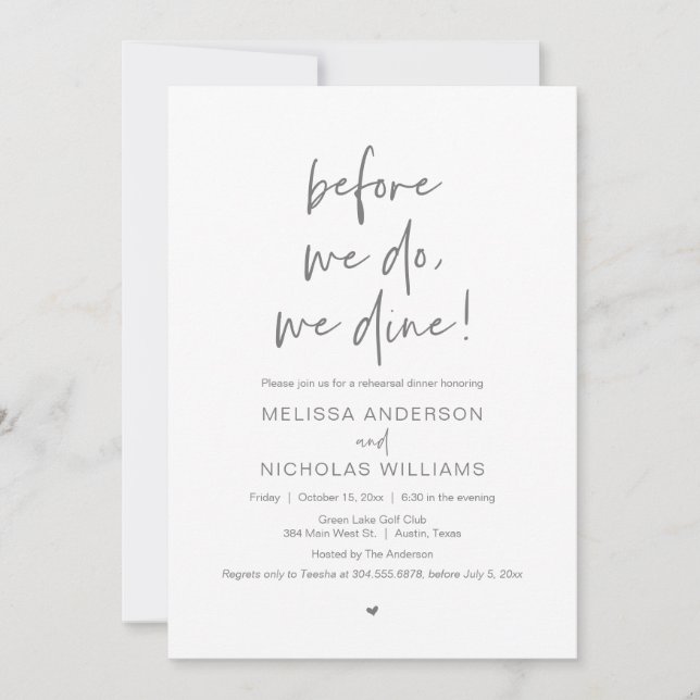 Invitación Antes De Que Lo Hagamos, Cena De Ensayos Bodas (Anverso)