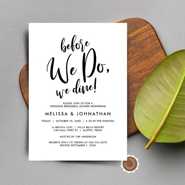 Invitación Antes De Que Lo Hagamos, Cena De Ensayos Bodas (Before We Do, We Dine, Wedding Rehearsal Dinner Party Celebration Invitation Card)