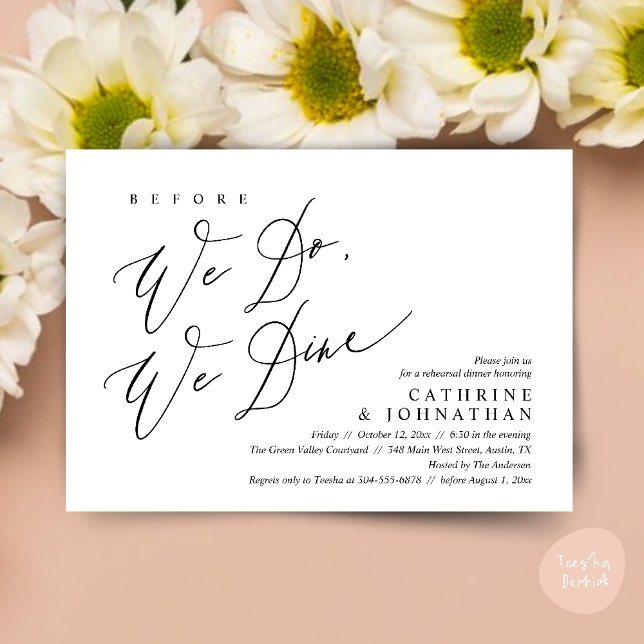 Invitación Antes de que lo hagamos, cenamos, Boda Cena de ens (Before we do, we dine, Modern Wedding Rehearsal Romantic Dinner Invitation Card PDF Black White)