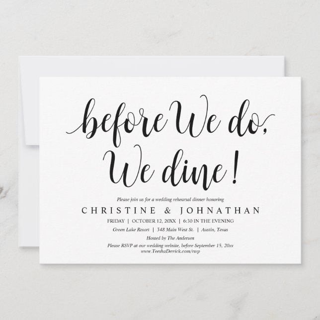 Invitación Antes de que lo hagamos, cenamos, Boda de ensayo (Anverso)