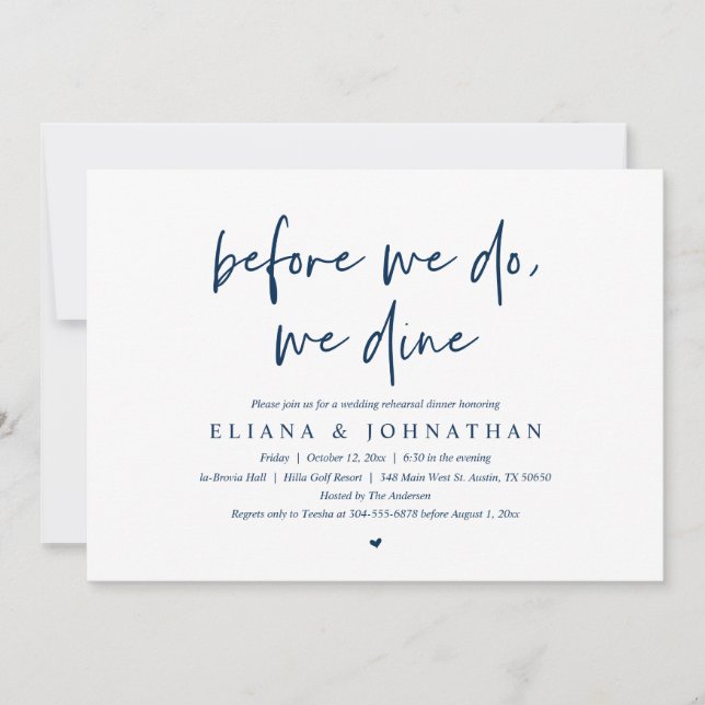Invitación Antes de que lo hagamos, cenamos, Boda ensayando l (Anverso)