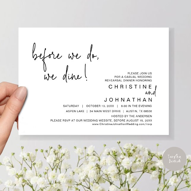 Invitación Antes De Que Lo Hagamos, Comemos, Cena De Ensayos, (Before We Do, We Dine, Wedding Rehearsal Dinner Invitation Card, PDF, in Black and White)