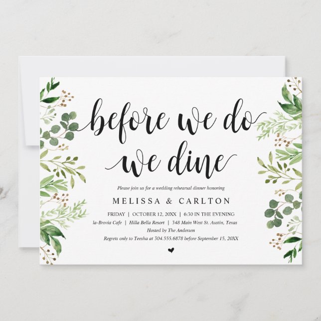 Invitación Antes De Que Lo Hagamos, Comemos, Vegetación, Cena (Anverso)