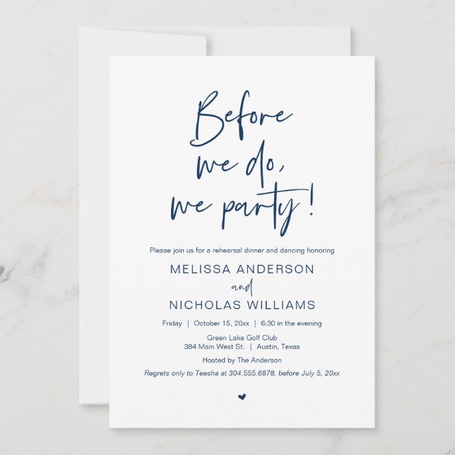 Invitación Antes De Que Lo Hagamos, Fiesta, Boda Ensayo Cena  (Anverso)
