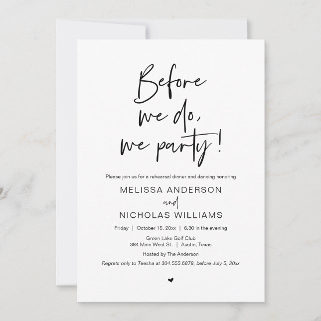 Invitación Antes De Que Lo Hagamos, Fiesta, Boda Ensayo Cena  (Anverso)