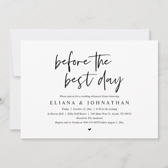 Invitación Antes del mejor día, Boda Ensayo Cena (Anverso)