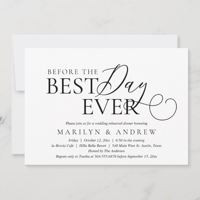 Invitación Antes del mejor día de la historia, Boda ensayó la (Anverso)